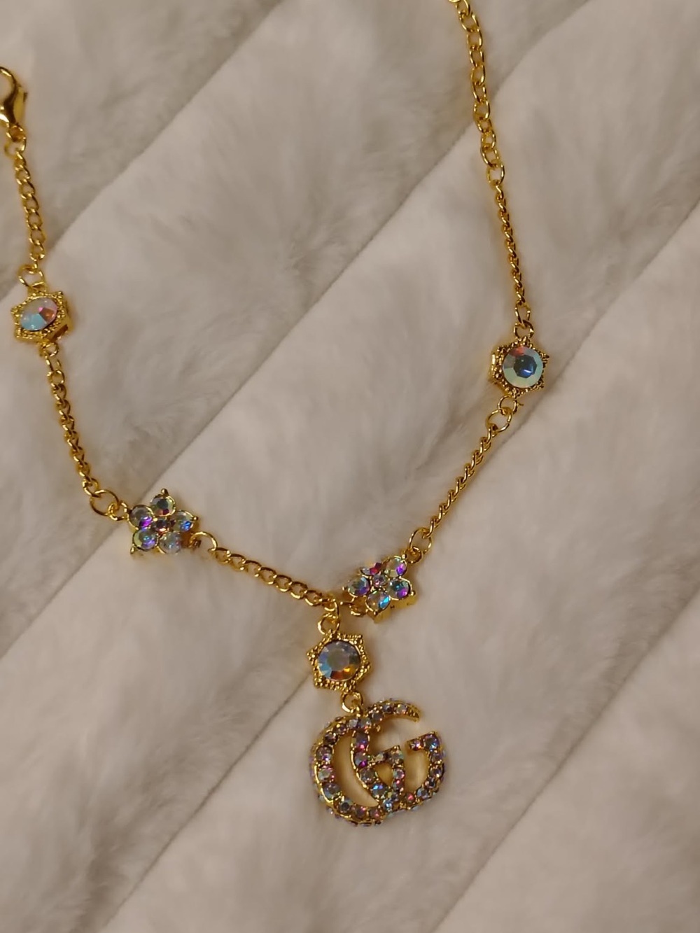 Gold-tone Necklace with Multicolor Crystal Accents